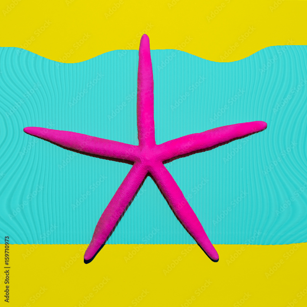 Pink neon starfish. Minimal design