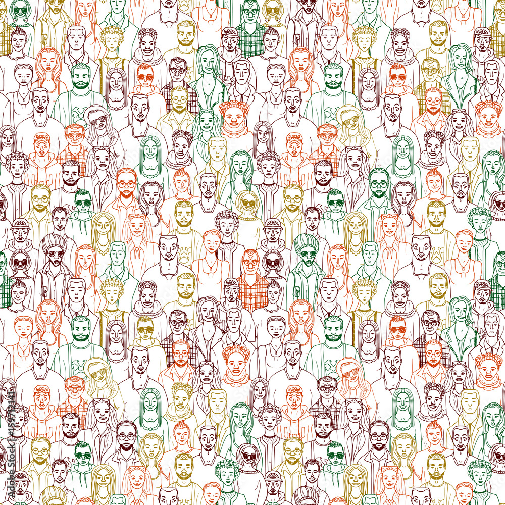 hand dawn people seamless vector pattern