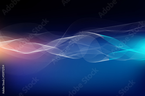 Dynamic interplay of attractive forms and lines on the subject of modern technologies, communications, energy, motion and space on dark blue background, Vector