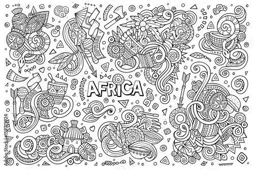 Vector doodle cartoon set of Africa designs