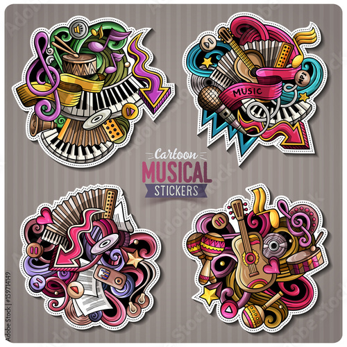 Set of vector Music cartoon stickers