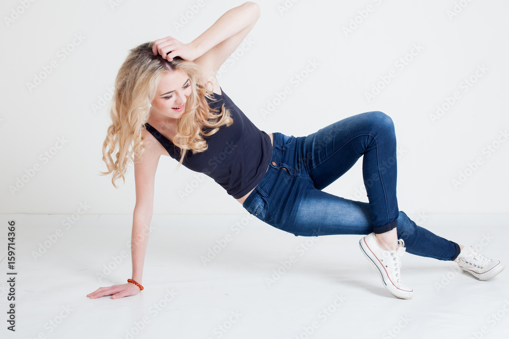 blonde girl dancing urban style blonde girl dancing urban style