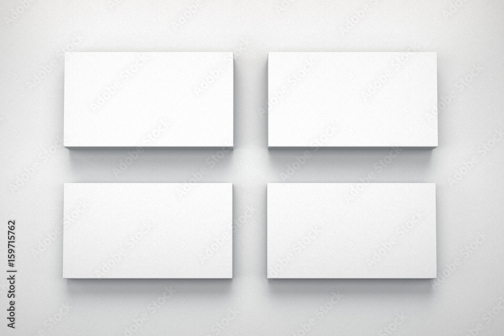 Mockup of four business cards on white textured paper studio. High resolution 3d render. Mockup of four business cards on white textured paper studio. High resolution 3d render.