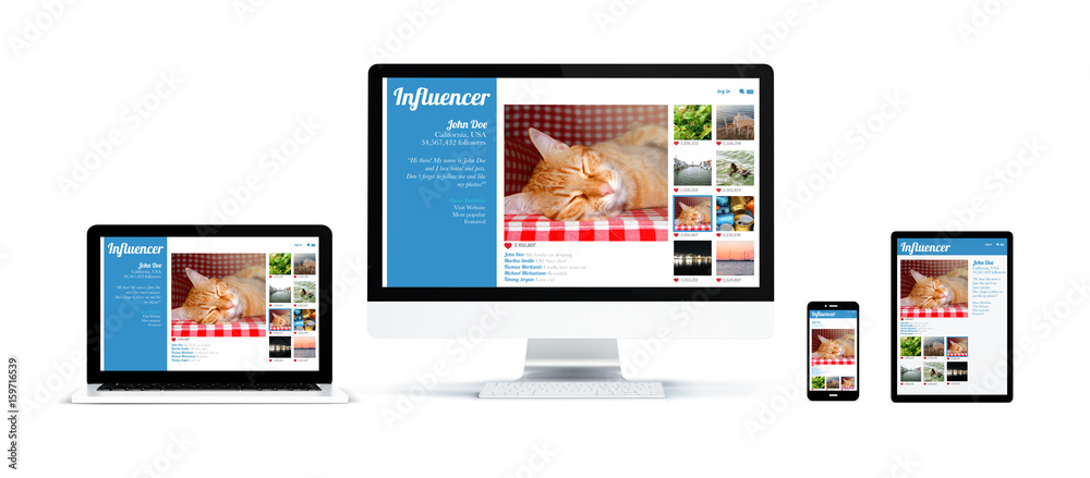 realistic devices isolated with responsive influencer website realistic devices isolated with responsive influencer website