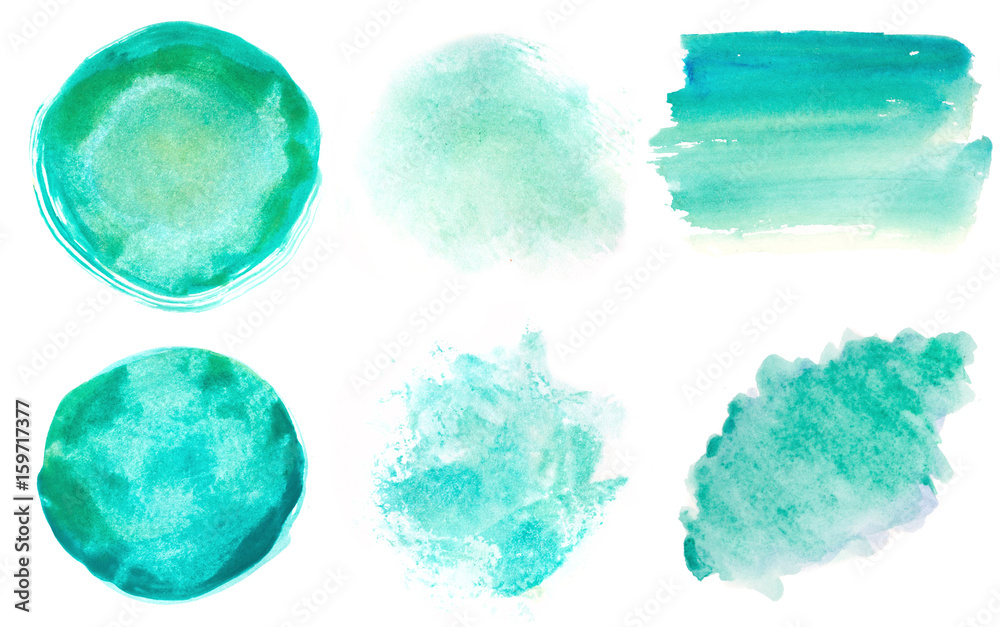 abstract watercolor brushes on white. aqua color