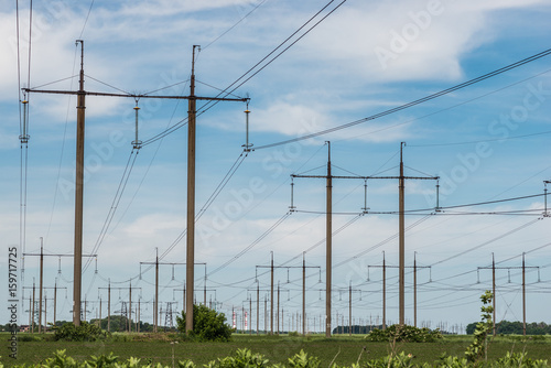 High voltage electric transmission tower energy pylon