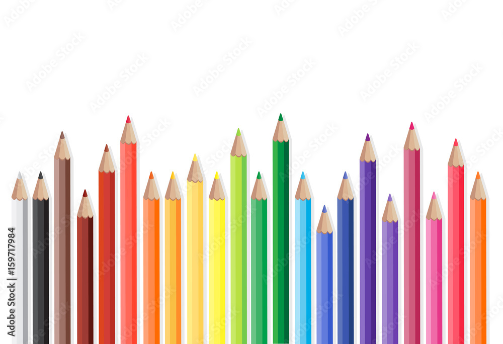colored pencils row with wave on lower side,vector colored pencils row with wave on lower side,vector
