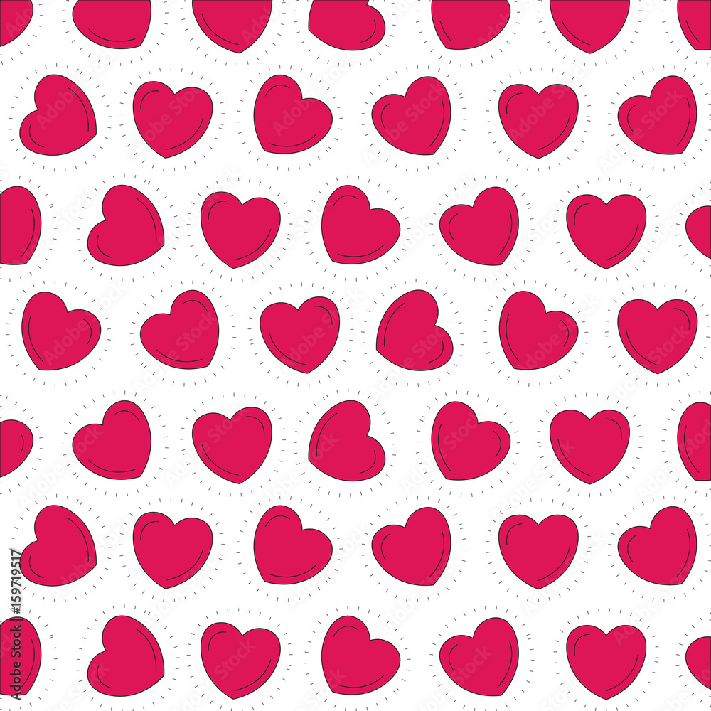 colorful silhouette pattern red hearts shape vector illustration