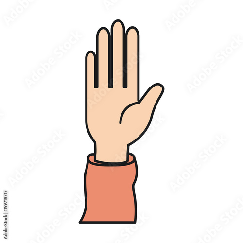 colorful silhouette front view right palm hand extended up for greeting vector illustration