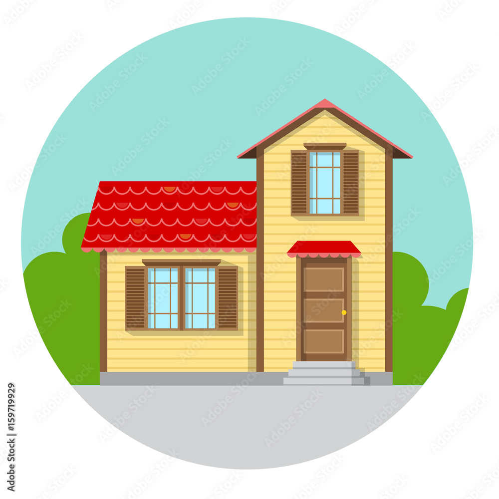 Flat house vector illustration in circle shape. Simple icon for modern design