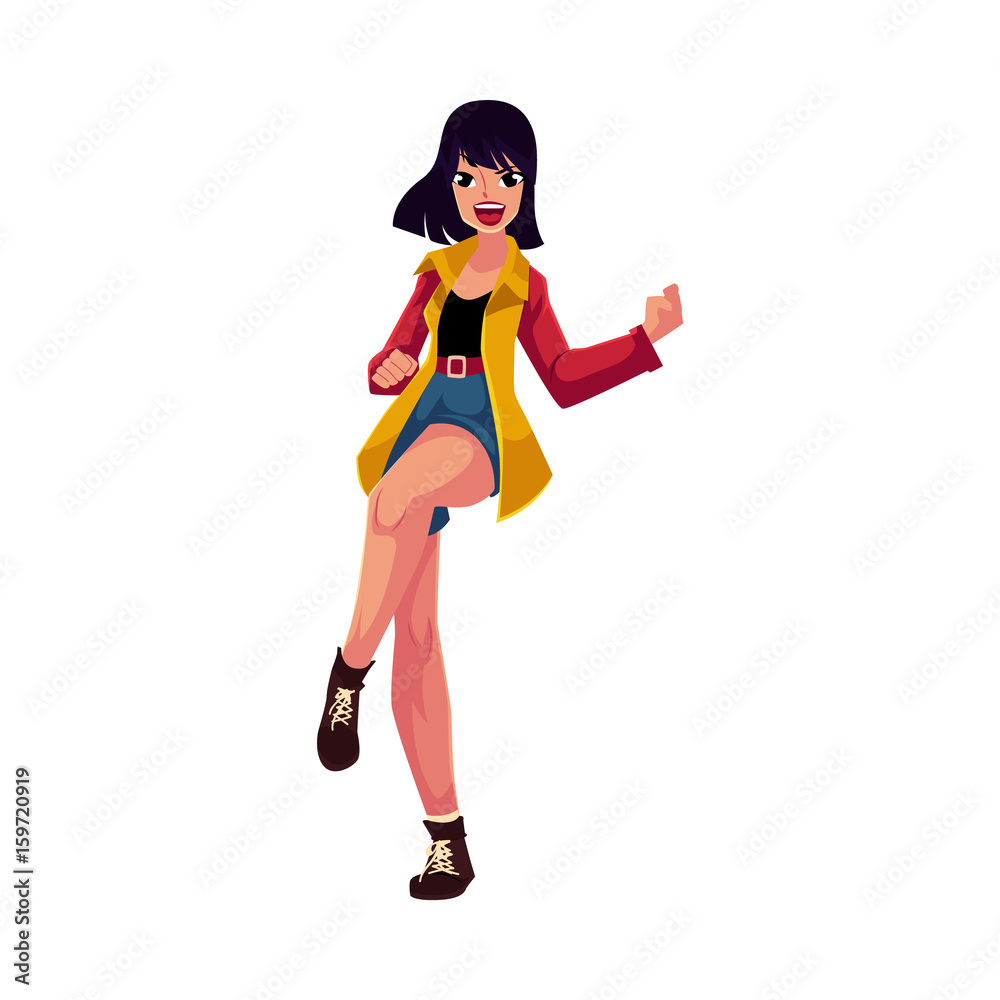Pretty woman, girl in 1990s style clothes dancing disco, cartoon vector  illustration isolated on white background. Black haired girl, woman in 90s  style clothing, retro disco party Stock Vector | Adobe Stock