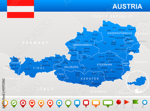 Austria - map and flag – illustration