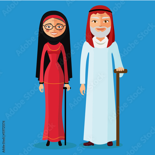 Arab old man and arab old woman muslim adult man and woman old people.