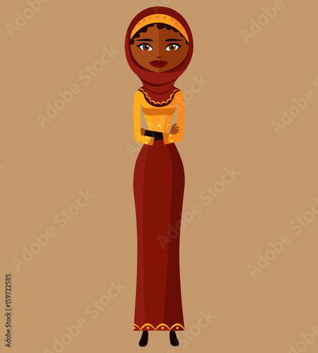 Muslim iran business woman with crossed arms vector flat illustration isolated photo