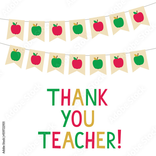 Thank You Teacher card, bunting banners with apples