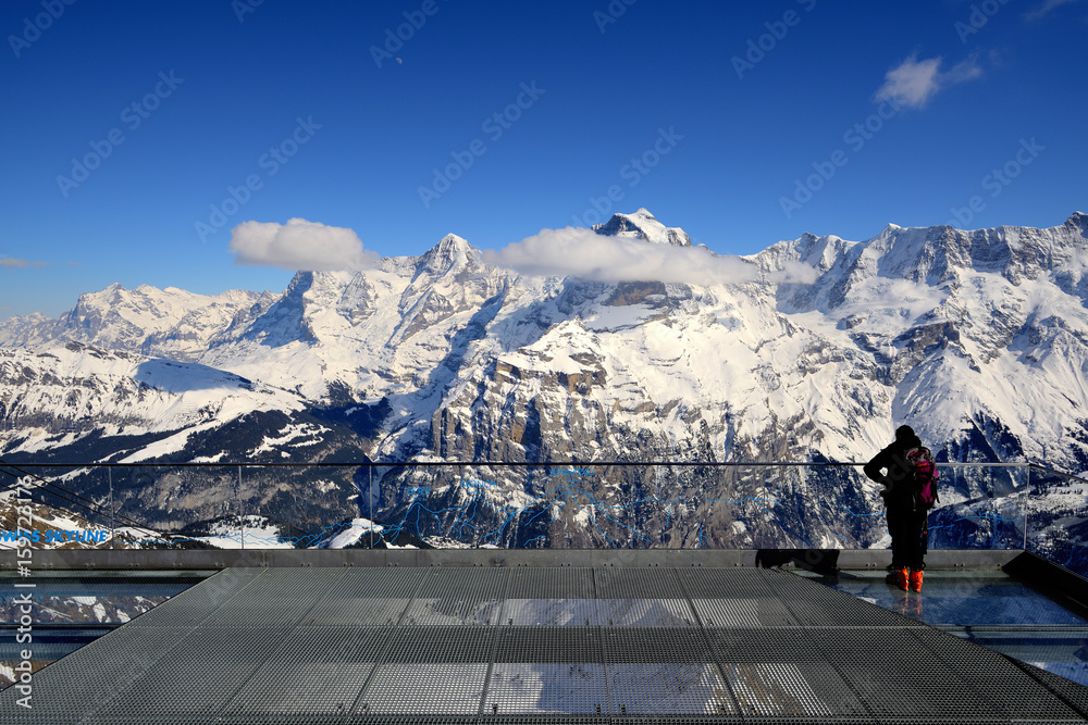 Naklejka premium Birg Skylinewalk above Bernese Alps of Interlaken