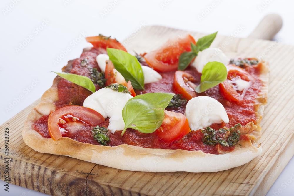 pizza pomodoro, vegetarian and homemade isolated on white background