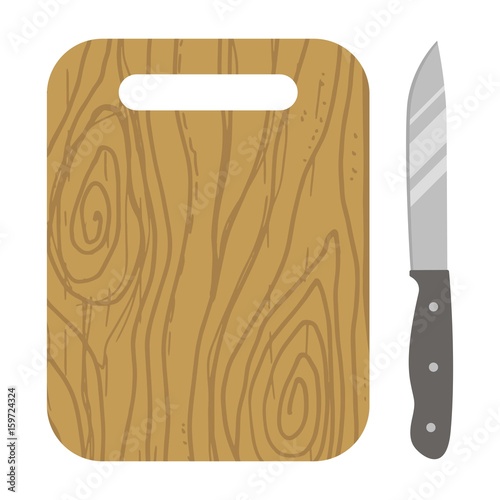 A wooden board and a knife. vector illustration