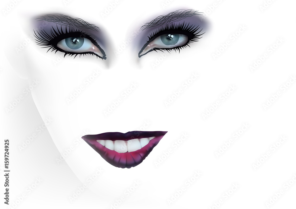 Fototapeta Kobieta Moda Oczy Makijaż i Czerwone Usta Na Białym Tle - Abstrakcyjna Ilustracja, Vector