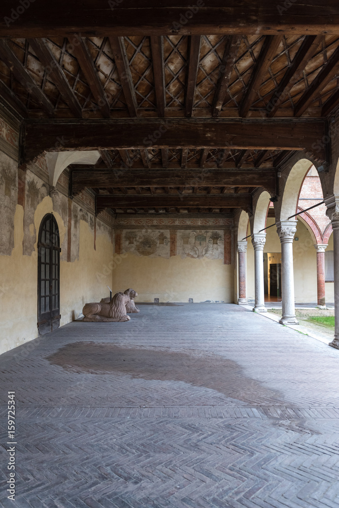 Interior garden in a famous ancient house in Ferrara city