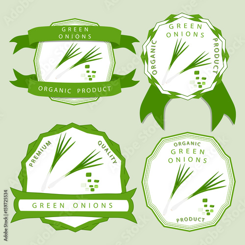 Vector illustration logo whole ripe vegetable bitter onion with green stem,cut sliced close-up background. Onion drawing pattern consisting of tag label fruit,bittersweet taste food. Eat fresh onions.