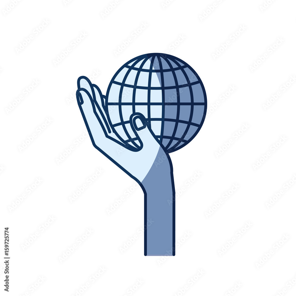 blue color silhouette shading of side view hand holding in palm a globe chart vector illustration blue color silhouette shading of side view hand holding in palm a globe chart vector illustration