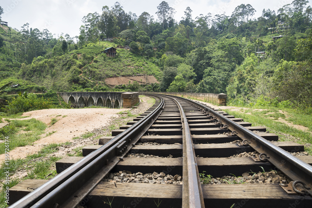 Rail tracks on the nine arch bridge in Ella, Sri Lanka Rail tracks on the nine arch bridge in Ella, Sri Lanka