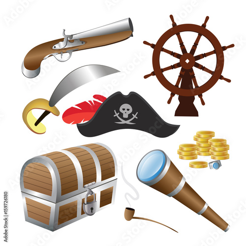 Vector illustration of pirate icon set isolated on a white background.