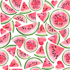 Deken met foto Watermeloen patronen Roze watermeloen partjes aquarel ontwerp  © wrongorright
