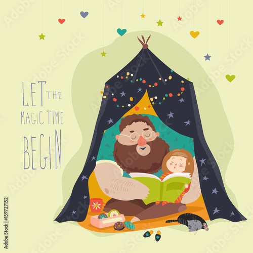 Father reading a book to his daughter
