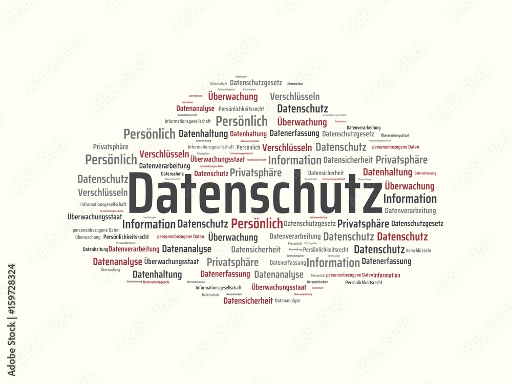 Datenschutz - Bilder mit Wörtern aus dem Bereich Datenschutz, Wortwolke, Würfel, Buchstabe, Bild, Illustration
