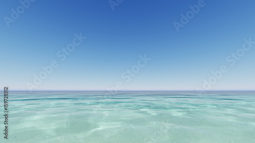 Blue ocean and clear sky 3D render