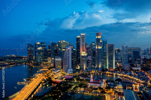 Singapore business district skyline in night at Marina Bay  Singapore.