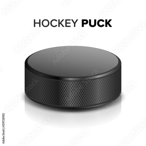 Hockey Puck Vector. Realistic Illustration Of Black Ice Hockey Puck. Isolated On White Background.