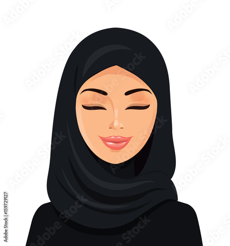 Beautiful muslim arab woman vector flat icon avatar.