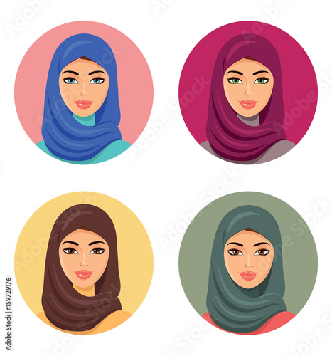 Four arab woman in different traditional headdresses vector isolated.