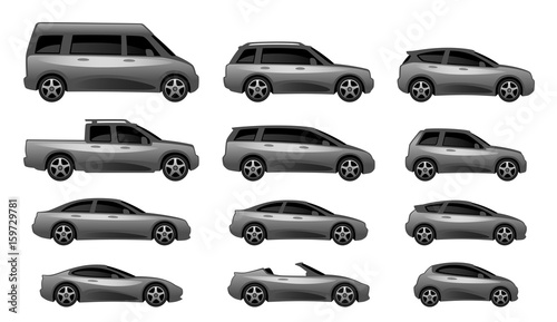 Set of different car type on a white background