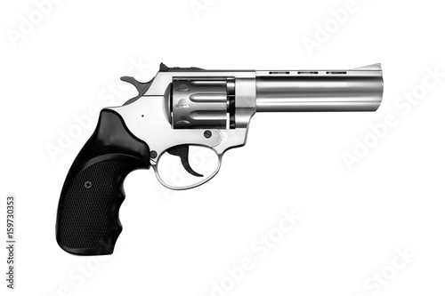 Fototapeta Silver gun pistol isolated on white