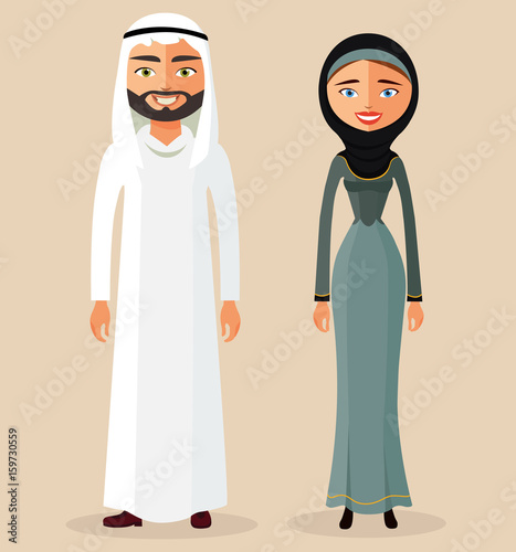 Muslim couple arab man and Arab woman. Vector illustration illustration
