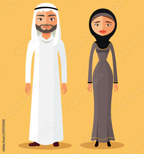 Traditional arab couple. Vector cartoon flat illustration - Illustration