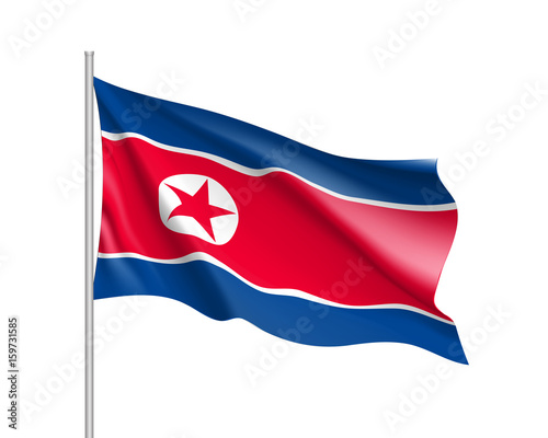 Free Download Waving flag of North Korea. Illustration of Asian country flag on flagpole. Vector 3d icon isolated on white background - GFXLoad