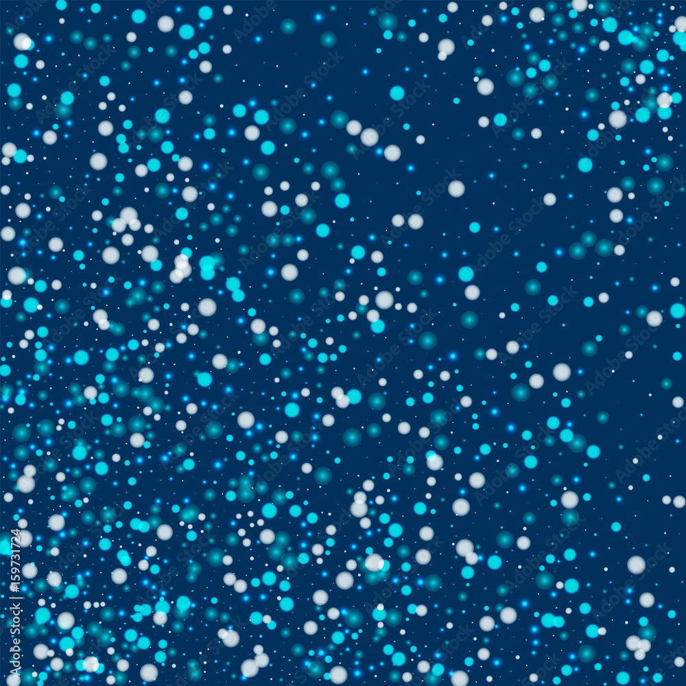 Beautiful falling snow. Abstract pattern with beautiful falling snow on deep blue background. Vector illustration.
