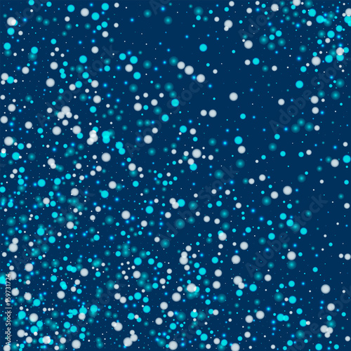 Beautiful falling snow. Abstract pattern with beautiful falling snow on deep blue background. Vector illustration.