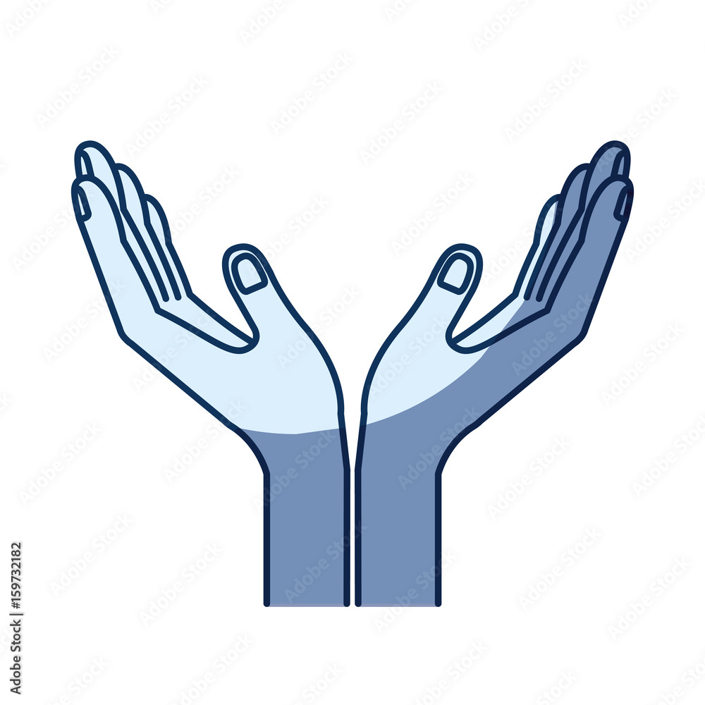Obraz premium blue color silhouette shading of opened hands of symbol of receiving vector illustration