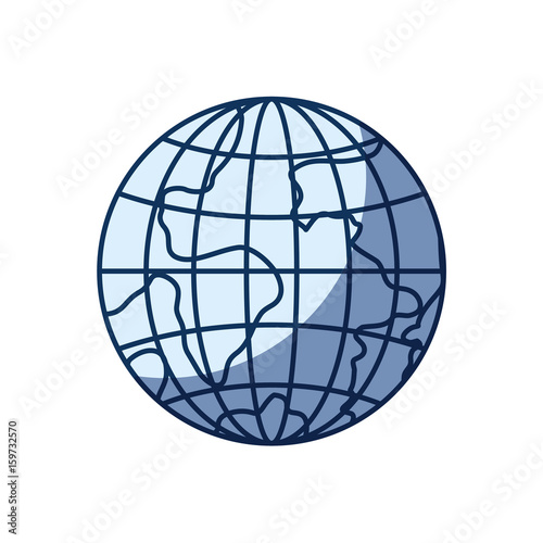 blue color silhouette shading of front view globe earth world vector illustration