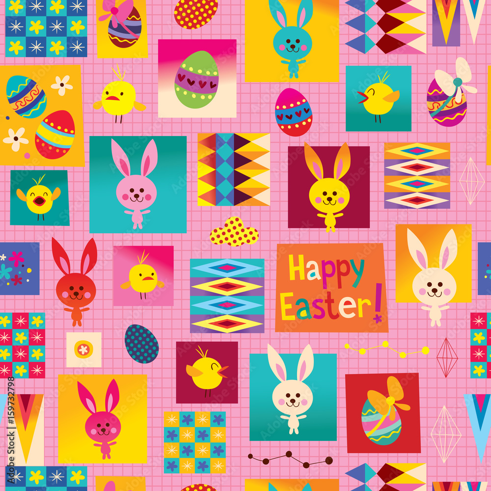 Happy Easter seamless pattern with cute bunnies Happy Easter seamless pattern with cute bunnies