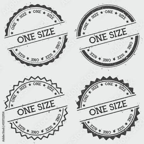 One size insignia stamp isolated on white background. Grunge round hipster seal with text, ink texture and splatter and blots, vector illustration.