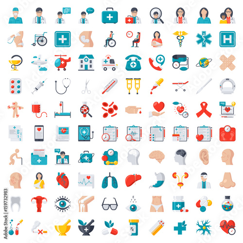 Medical icons set, vector illustration in flat style © Nikolai Titov