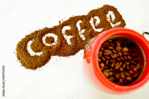 A coffee grinder with coffe beans