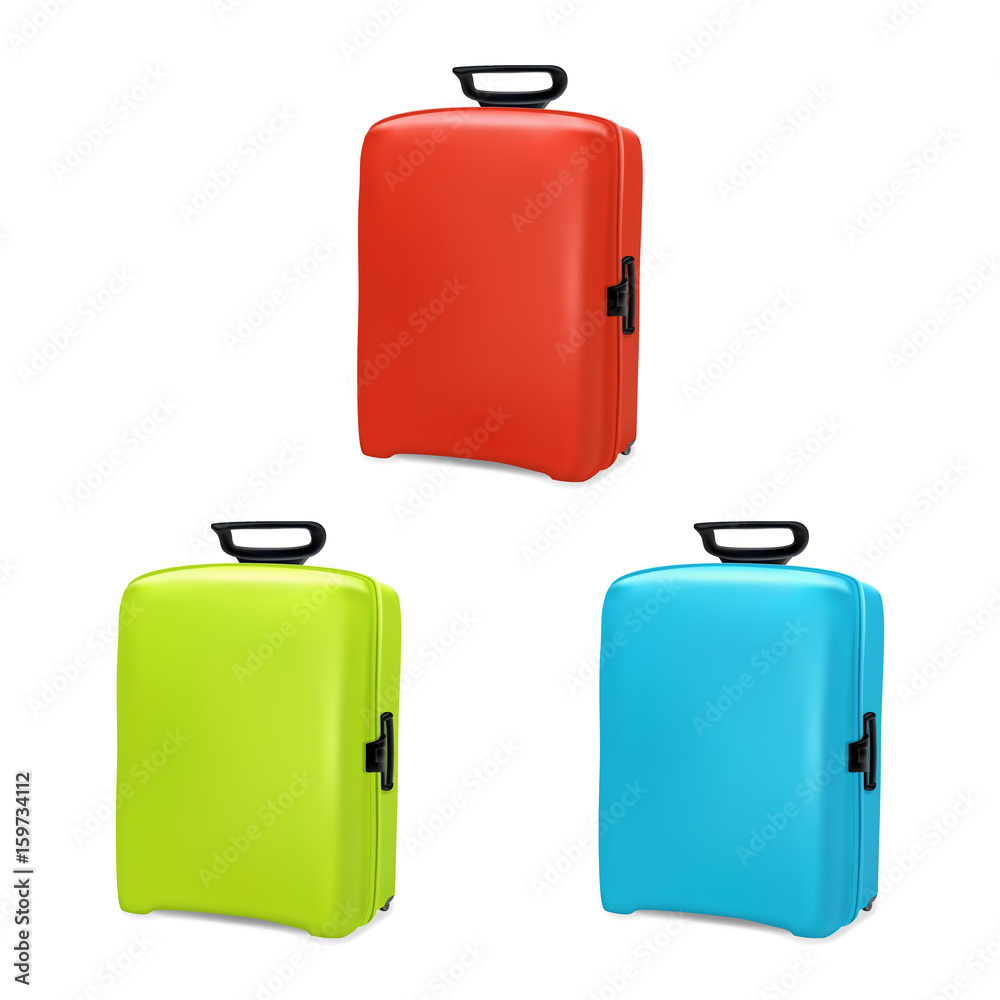 Set travel plastic suitcases on white background. Vector illustration Set travel plastic suitcases on white background. Vector illustration